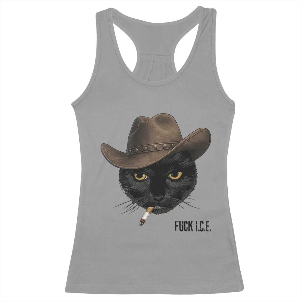 Funny Cowboy Cat Smoking Anti ICE Protest Meme Racerback Tank Top TS14 Sport Gray Print Your Wear