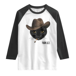 Funny Cowboy Cat Smoking Anti ICE Protest Meme Raglan Shirt TS14 White Black Print Your Wear