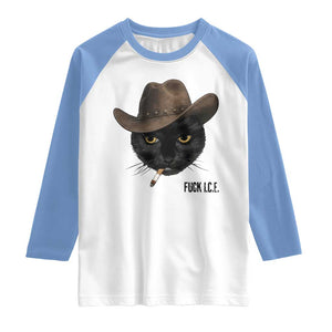 Funny Cowboy Cat Smoking Anti ICE Protest Meme Raglan Shirt TS14 White Carolina Blue Print Your Wear