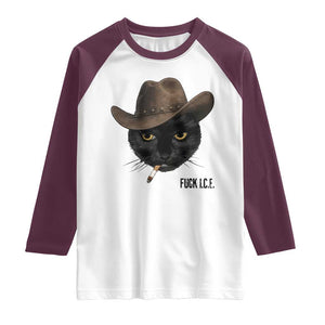 Funny Cowboy Cat Smoking Anti ICE Protest Meme Raglan Shirt TS14 White Maroon Print Your Wear