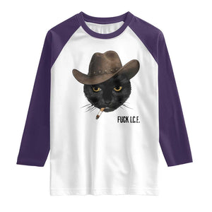 Funny Cowboy Cat Smoking Anti ICE Protest Meme Raglan Shirt TS14 White Purple Print Your Wear