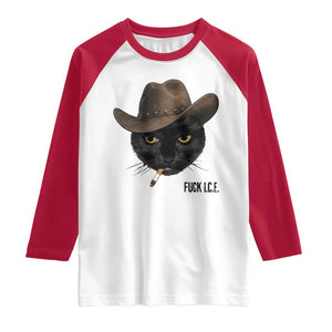 Funny Cowboy Cat Smoking Anti ICE Protest Meme Raglan Shirt TS14 White Red Print Your Wear