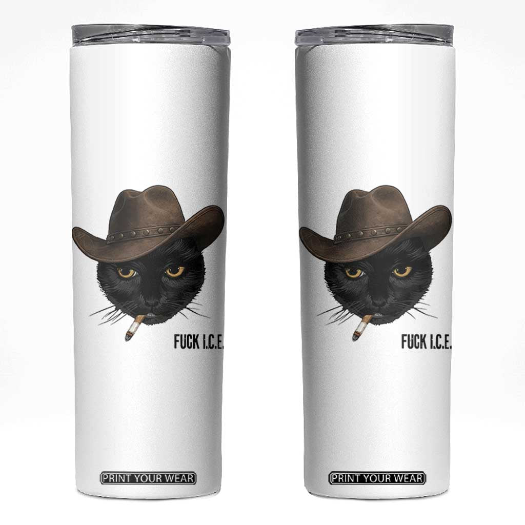 Funny Cowboy Cat Smoking Anti ICE Protest Meme Skinny Tumbler TS14 White Print Your Wear