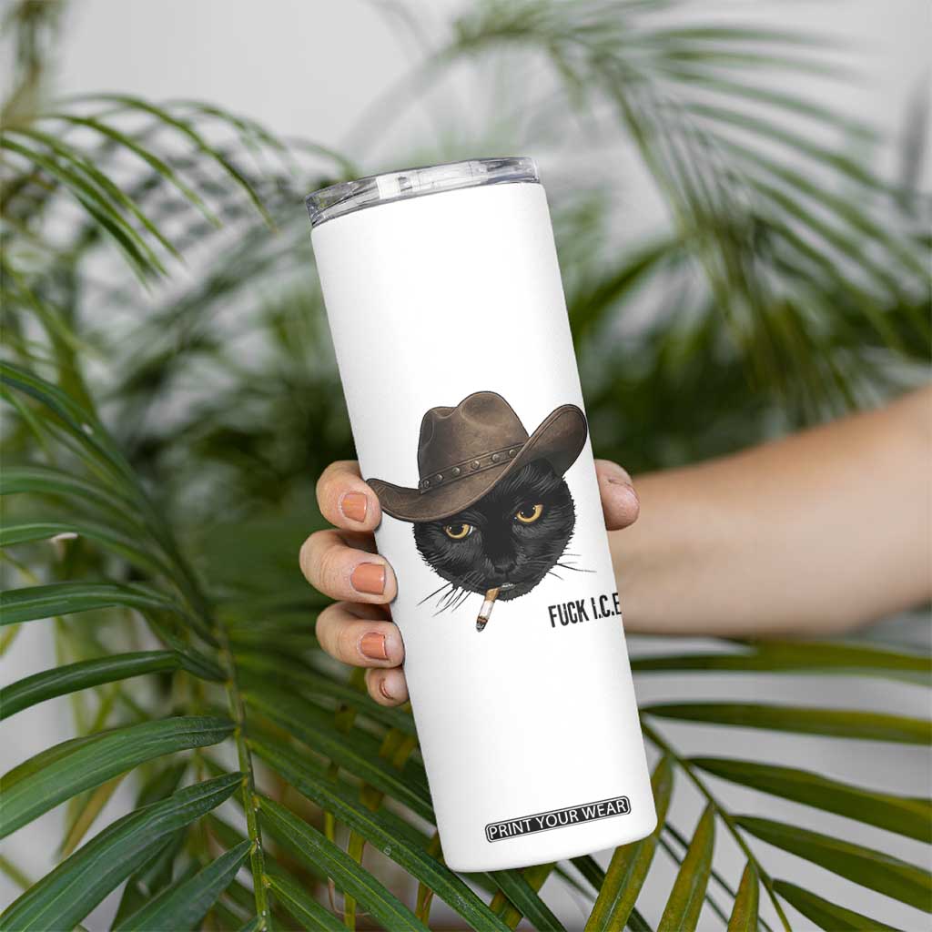 Funny Cowboy Cat Smoking Anti ICE Protest Meme Skinny Tumbler TS14 Print Your Wear