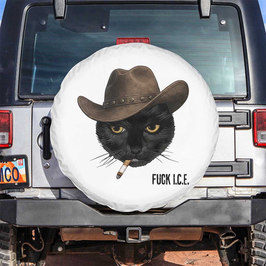 Funny Cowboy Cat Smoking Anti ICE Protest Meme Spare Tire Cover TS14 No hole White Print Your Wear