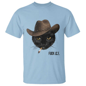 Funny Cowboy Cat Smoking Anti ICE Protest Meme T Shirt TS14 Light Blue Print Your Wear
