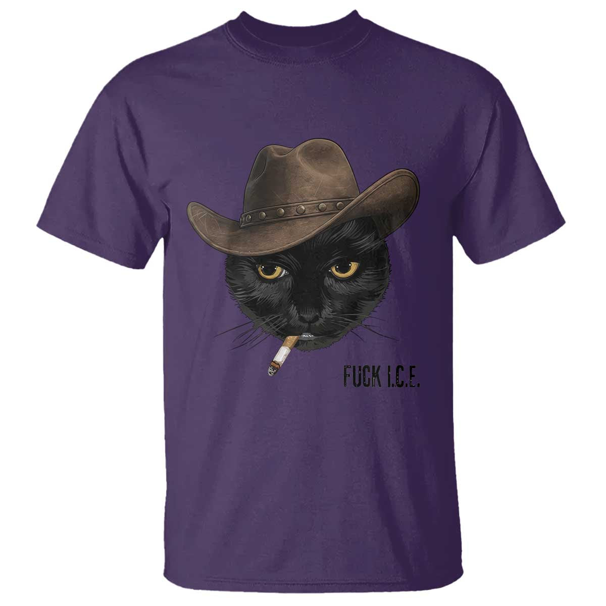 Funny Cowboy Cat Smoking Anti ICE Protest Meme T Shirt TS14 Purple Print Your Wear
