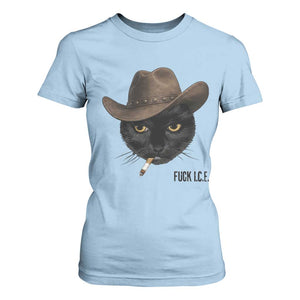 Funny Cowboy Cat Smoking Anti ICE Protest Meme T Shirt For Women TS14 Light Blue Print Your Wear