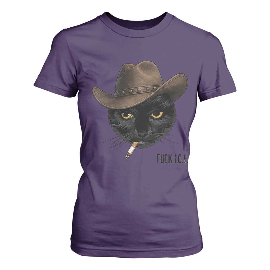 Funny Cowboy Cat Smoking Anti ICE Protest Meme T Shirt For Women TS14 Purple Print Your Wear