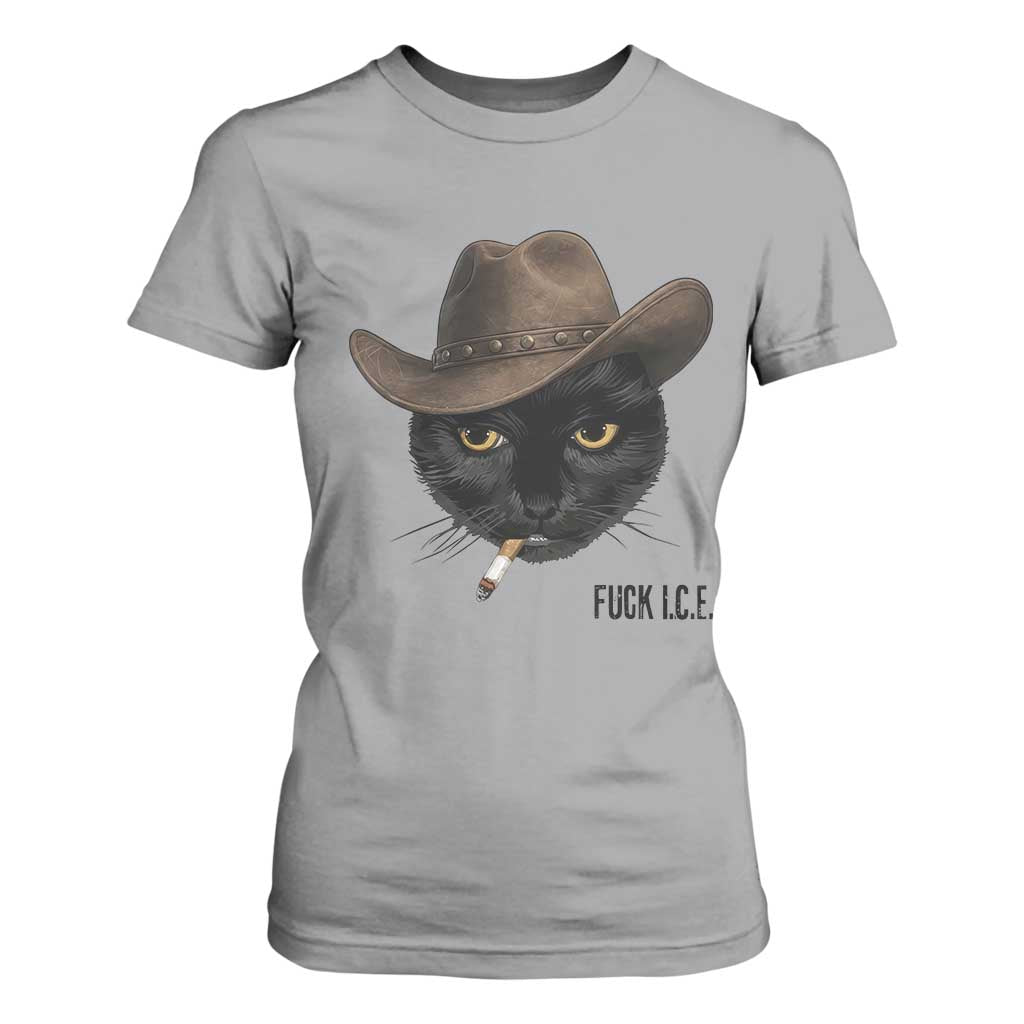 Funny Cowboy Cat Smoking Anti ICE Protest Meme T Shirt For Women TS14 Sport Gray Print Your Wear