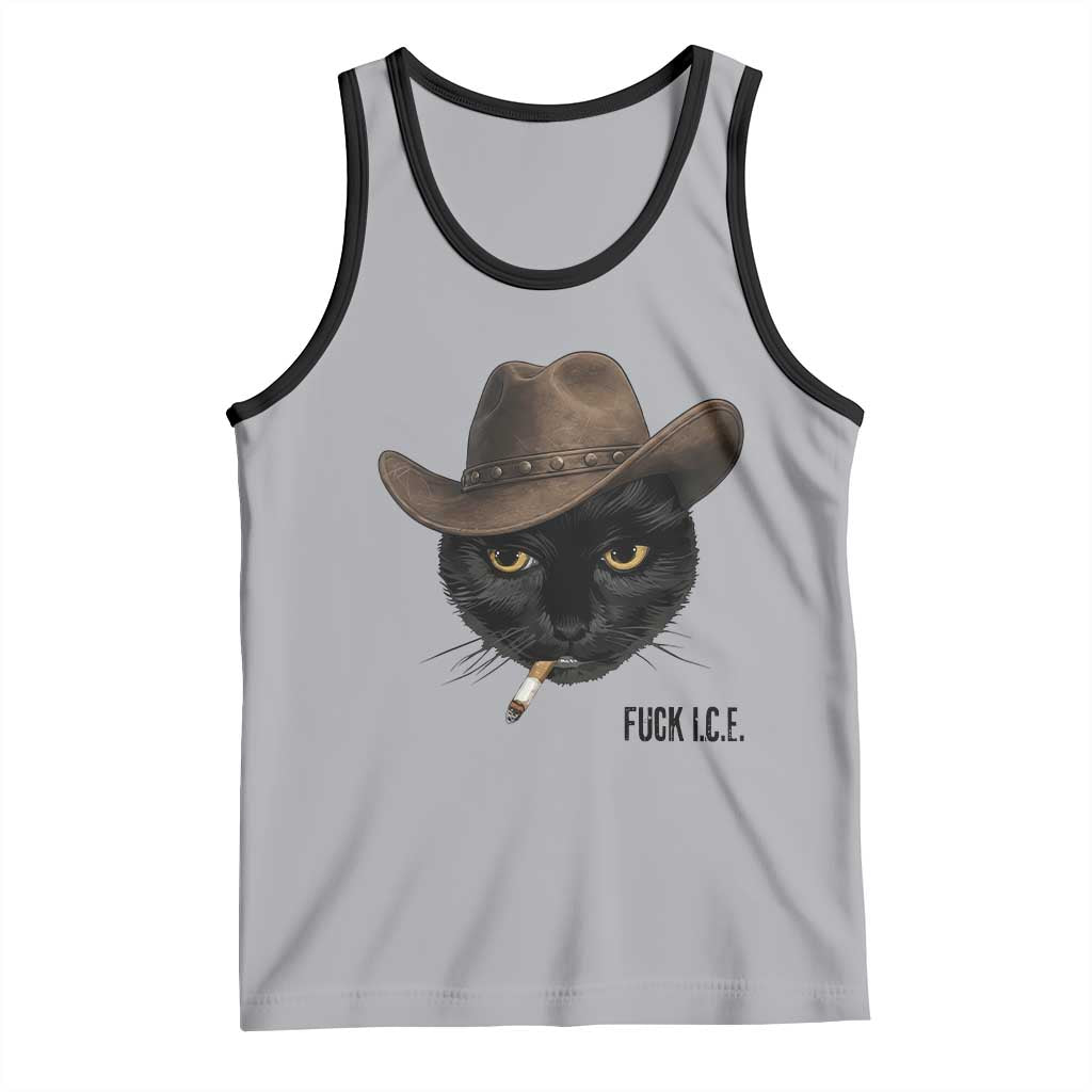 Funny Cowboy Cat Smoking Anti ICE Protest Meme Tank Top TS14 Athletic Heather Black Print Your Wear