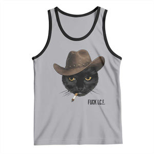 Funny Cowboy Cat Smoking Anti ICE Protest Meme Tank Top TS14 Athletic Heather Black Print Your Wear