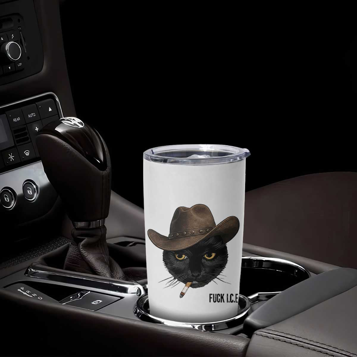 Funny Cowboy Cat Smoking Anti ICE Protest Meme Tumbler Cup TS14 Print Your Wear