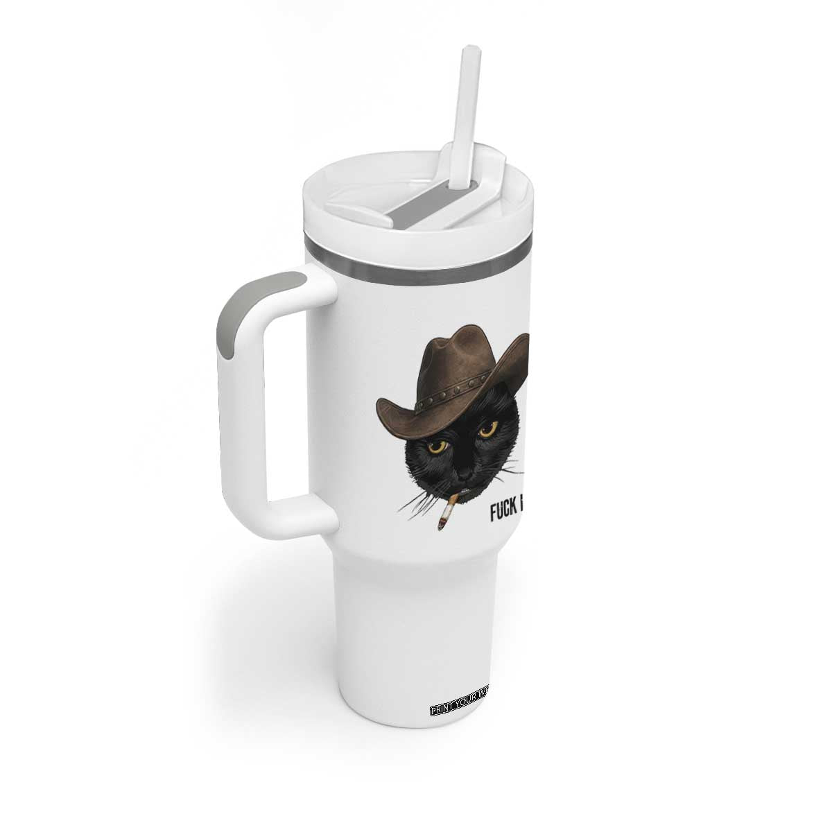 Funny Cowboy Cat Smoking Anti ICE Protest Meme Tumbler With Handle TS14 Print Your Wear
