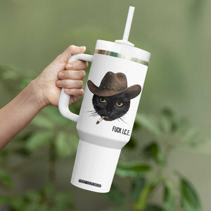 Funny Cowboy Cat Smoking Anti ICE Protest Meme Tumbler With Handle TS14 Print Your Wear