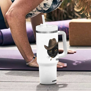 Funny Cowboy Cat Smoking Anti ICE Protest Meme Tumbler With Handle TS14 Print Your Wear