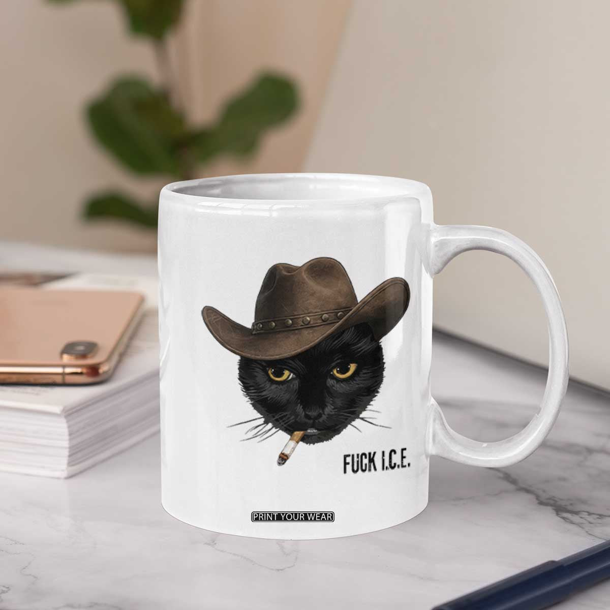 Funny Cowboy Cat Smoking Anti ICE Protest Meme Coffee Mug TS14 Print Your Wear
