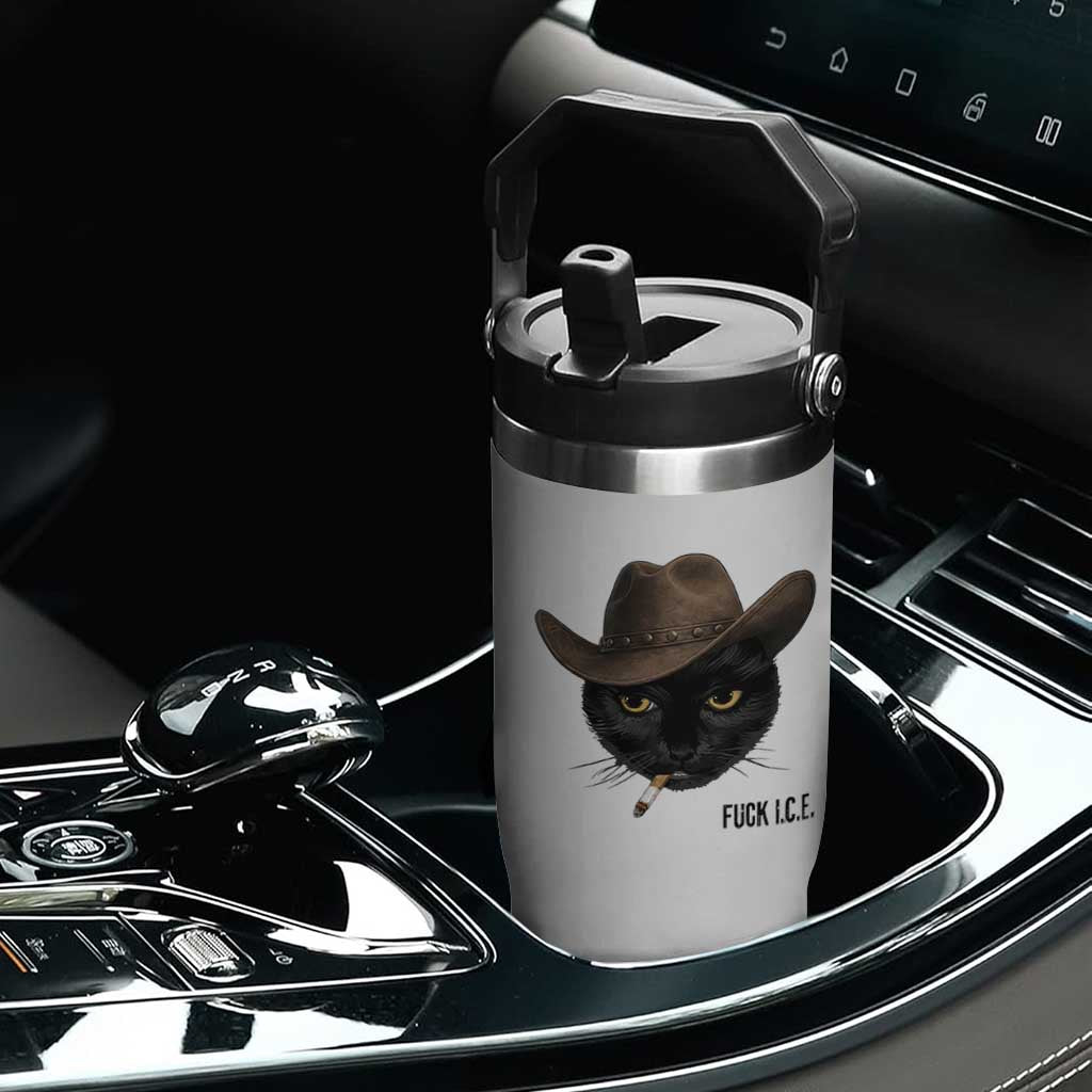 Funny Cowboy Cat Smoking Anti ICE Protest Meme Flip Straw Tumbler TS14 Print Your Wear
