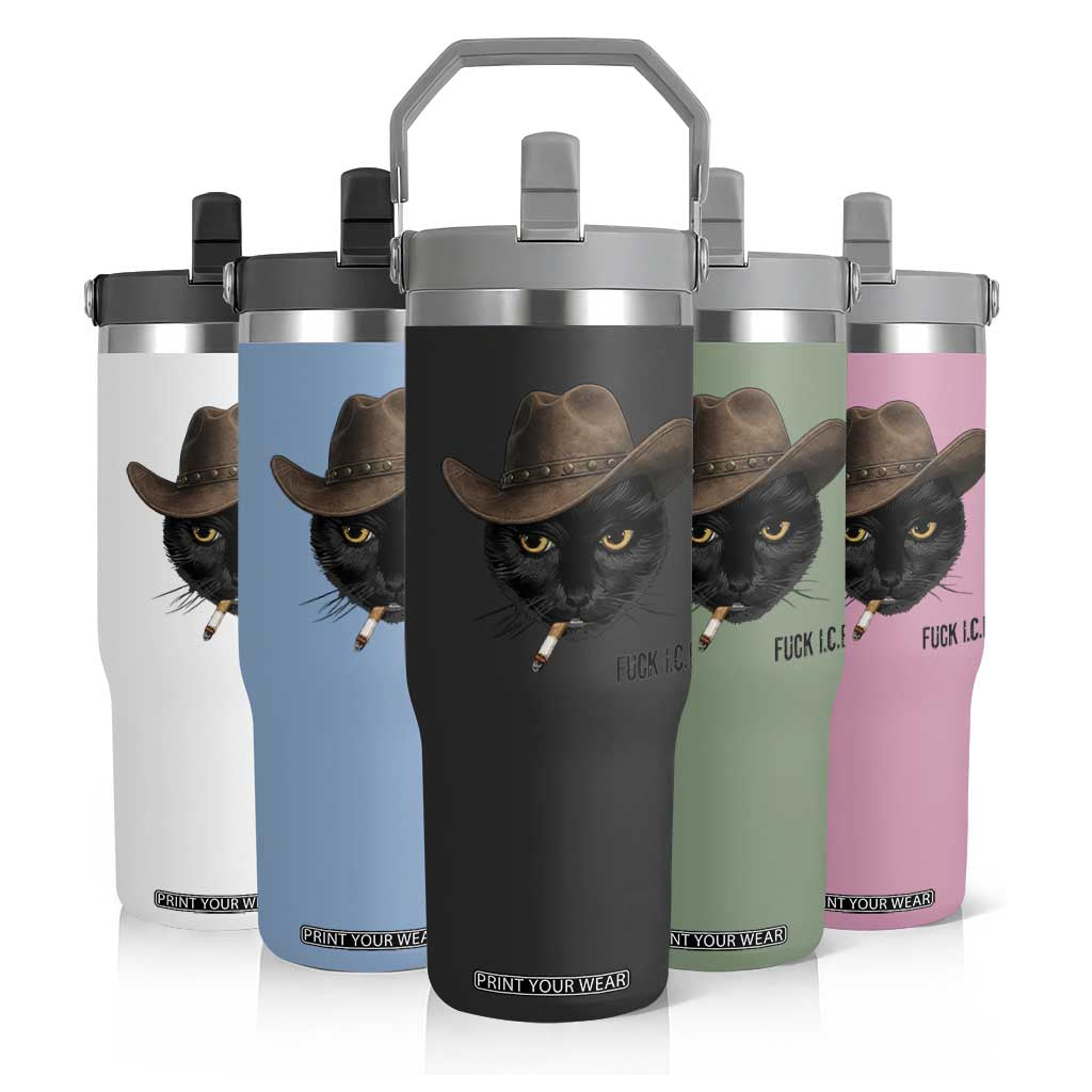 Funny Cowboy Cat Smoking Anti ICE Protest Meme Flip Straw Tumbler TS14 Print Your Wear