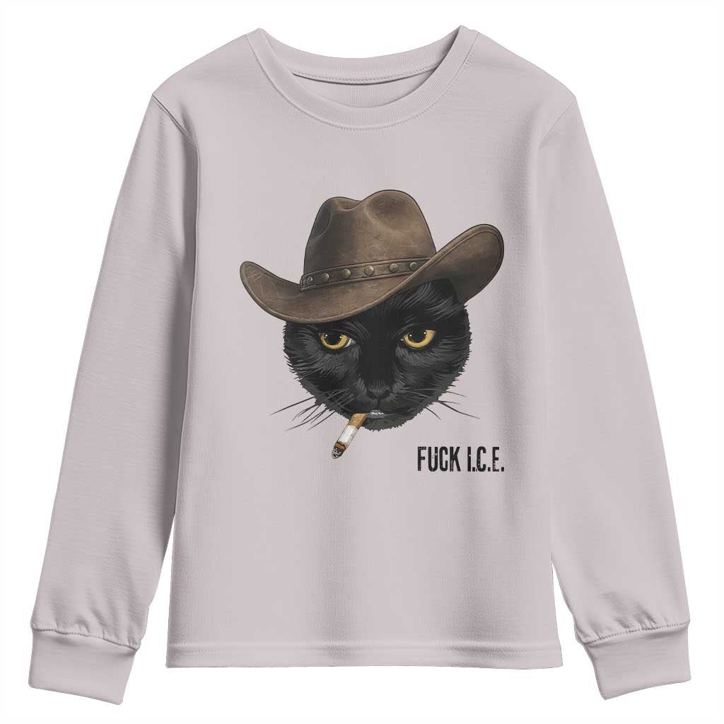 Funny Cowboy Cat Smoking Anti ICE Protest Meme Youth Sweatshirt TS14 Ice Gray Print Your Wear