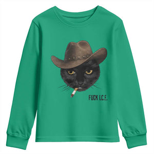 Funny Cowboy Cat Smoking Anti ICE Protest Meme Youth Sweatshirt TS14 Irish Green Print Your Wear