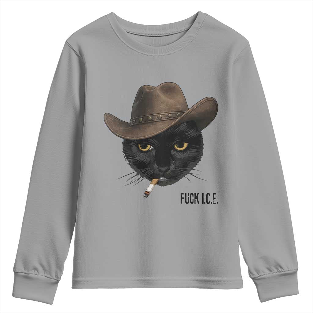 Funny Cowboy Cat Smoking Anti ICE Protest Meme Youth Sweatshirt TS14 Sport Gray Print Your Wear