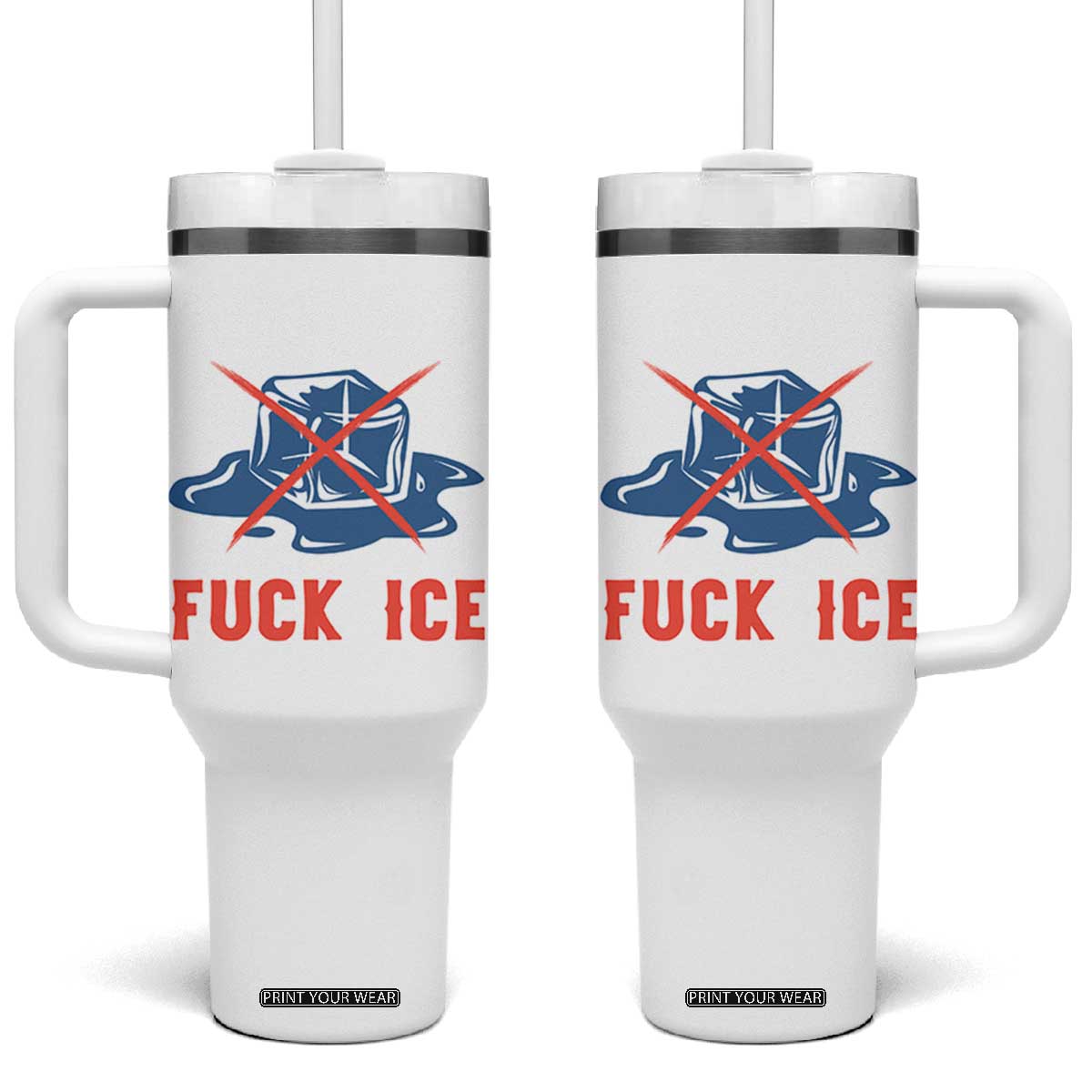 Ice Cube Anti ICE Immigration Human Rights Meme Tumbler With Handle TS14 One Size: 40 oz White Print Your Wear