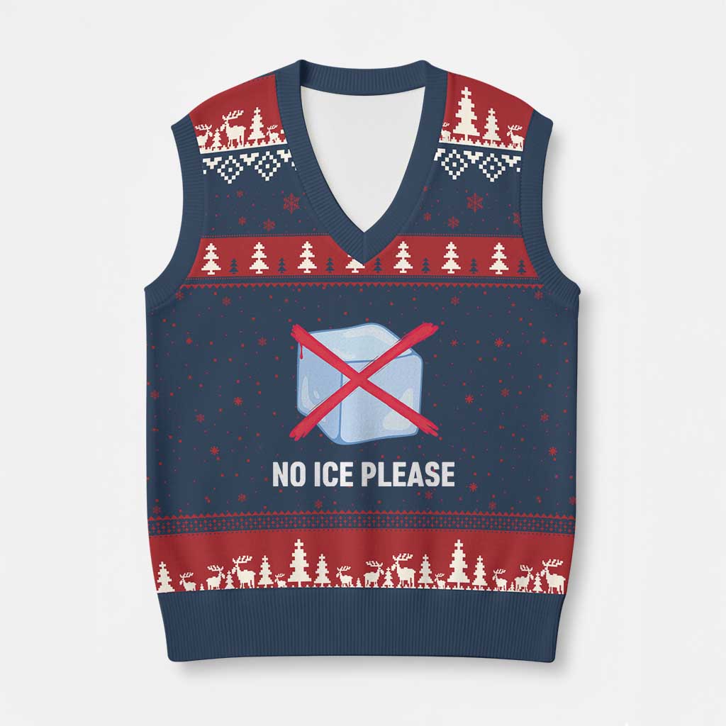 No Ice Please V-Neck Knit Sweater Vest Ice Cube Anti ICE Deportation Human Rights Protest TS14 Navy Red Print Your Wear