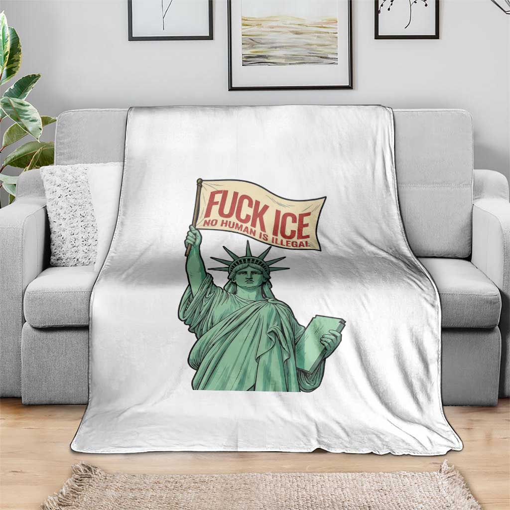 Fck Ice No Human Is Illegal Throw Blanket Statue of Liberty Anti ICE Immigration Human Rights Protest TS14 Print Your Wear