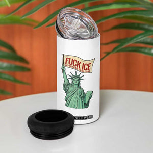 Fck Ice No Human Is Illegal 4 in 1 Can Cooler Tumbler Statue of Liberty Anti ICE Immigration Human Rights Protest TS14 Print Your Wear