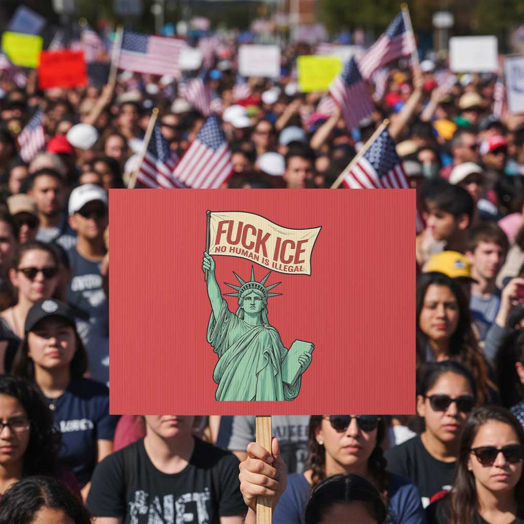 Fck Ice No Human Is Illegal Protest Sign Statue of Liberty Anti ICE Immigration Human Rights Protest TS14 Horizontal 18