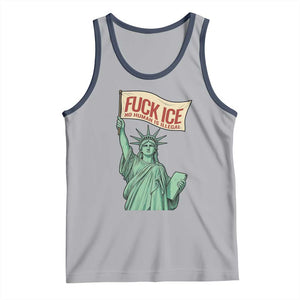 Fck Ice No Human Is Illegal Tank Top Statue of Liberty Anti ICE Immigration Human Rights Protest TS14 Athletic Heather Navy Print Your Wear