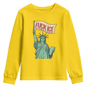 Fck Ice No Human Is Illegal Youth Sweatshirt Statue of Liberty Anti ICE Immigration Human Rights Protest TS14 Daisy Print Your Wear