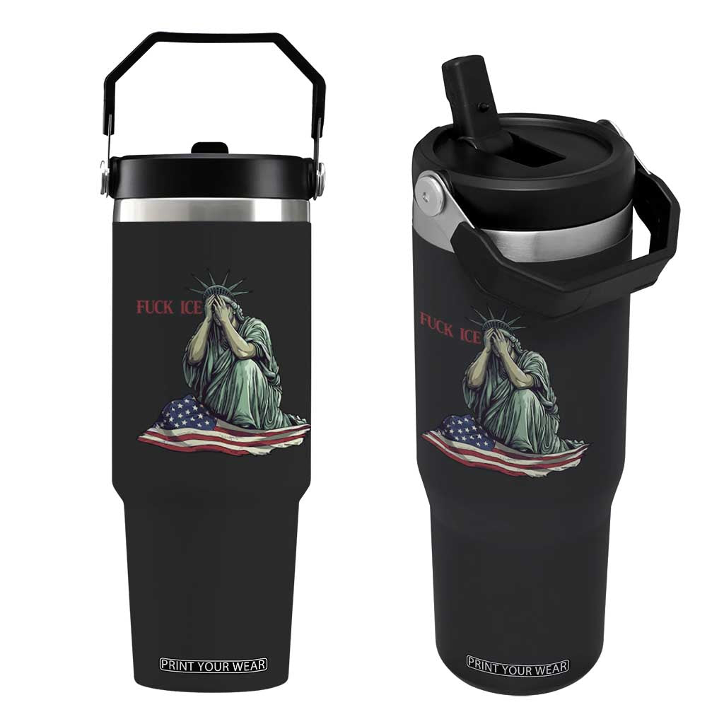 Statue of Liberty Anti ICE Deportation Human Rights Protest Flip Straw Tumbler TS14 One Size: 30 oz Black Print Your Wear