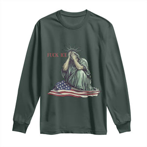 Statue of Liberty Anti ICE Deportation Human Rights Protest Long Sleeve Shirt TS14 Dark Forest Green Print Your Wear