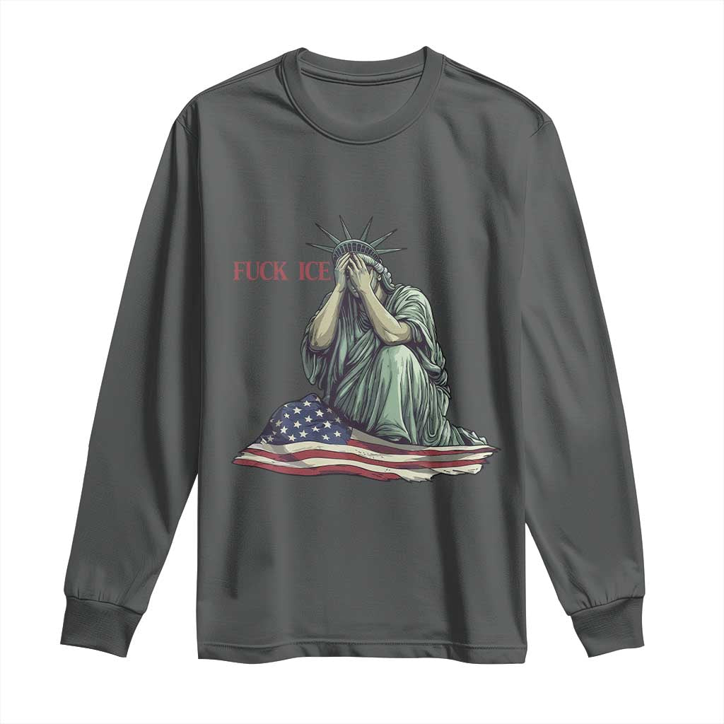 Statue of Liberty Anti ICE Deportation Human Rights Protest Long Sleeve Shirt TS14 Dark Heather Print Your Wear