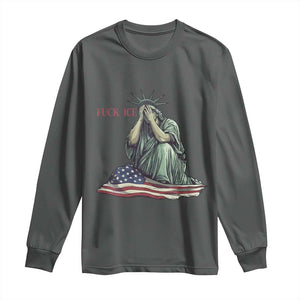 Statue of Liberty Anti ICE Deportation Human Rights Protest Long Sleeve Shirt TS14 Dark Heather Print Your Wear