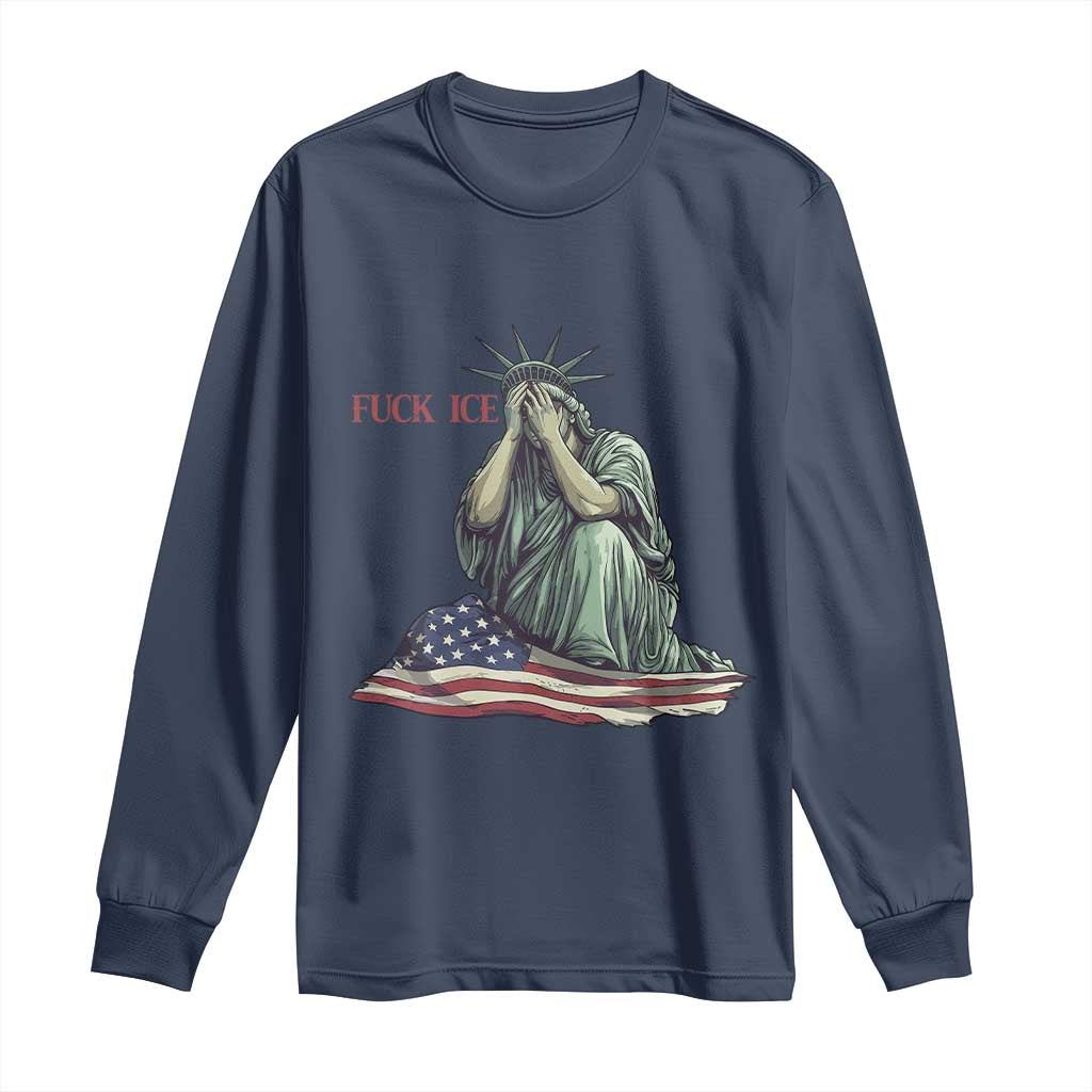 Statue of Liberty Anti ICE Deportation Human Rights Protest Long Sleeve Shirt TS14 Navy Print Your Wear