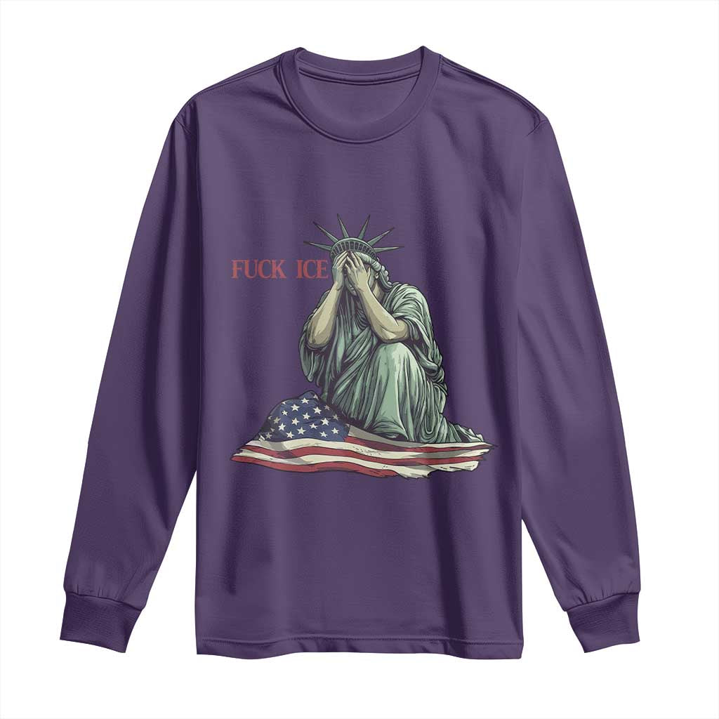 Statue of Liberty Anti ICE Deportation Human Rights Protest Long Sleeve Shirt TS14 Purple Print Your Wear