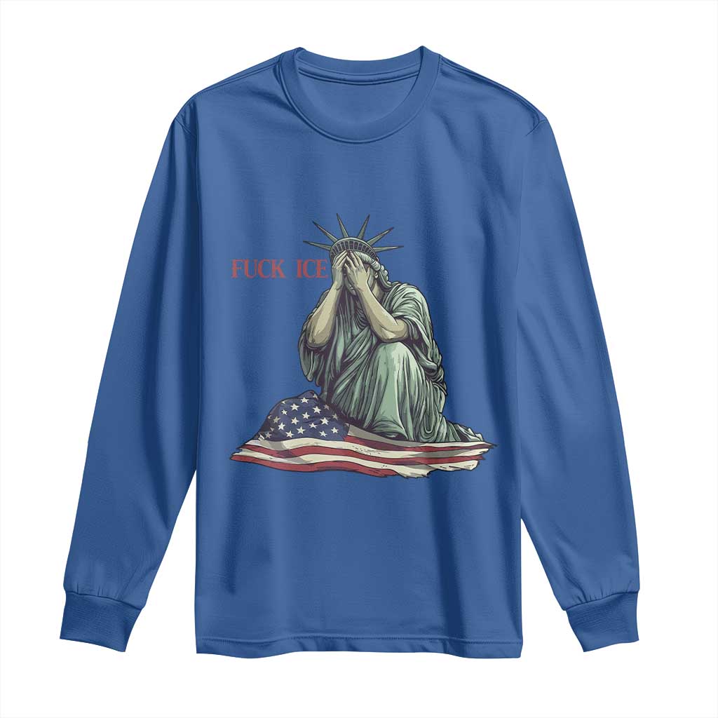 Statue of Liberty Anti ICE Deportation Human Rights Protest Long Sleeve Shirt TS14 Royal Blue Print Your Wear