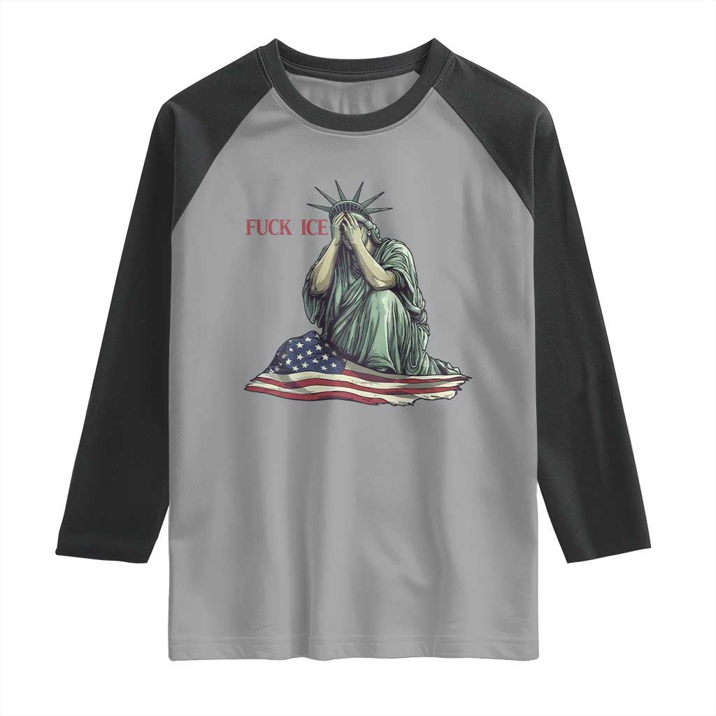 Statue of Liberty Anti ICE Deportation Human Rights Protest Raglan Shirt TS14 Sport Gray Black Print Your Wear