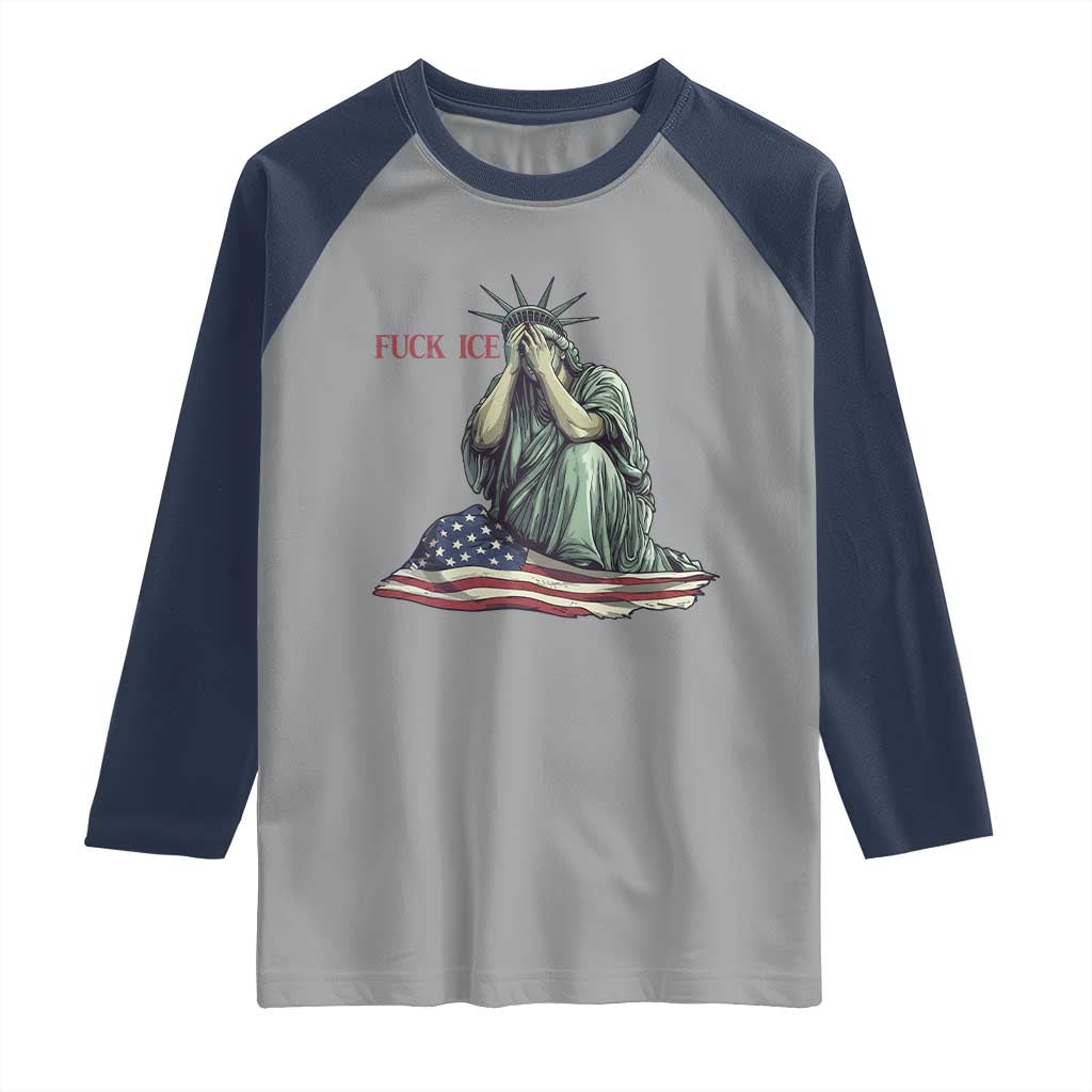 Statue of Liberty Anti ICE Deportation Human Rights Protest Raglan Shirt TS14 Sport Gray Navy Print Your Wear