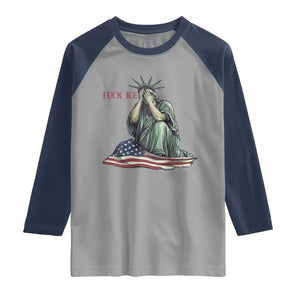 Statue of Liberty Anti ICE Deportation Human Rights Protest Raglan Shirt TS14 Sport Gray Navy Print Your Wear