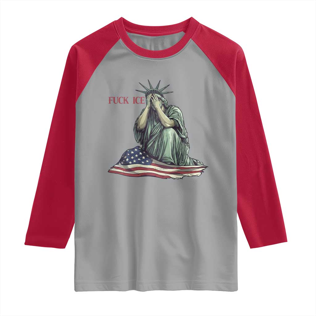 Statue of Liberty Anti ICE Deportation Human Rights Protest Raglan Shirt TS14 Sport Gray Red Print Your Wear