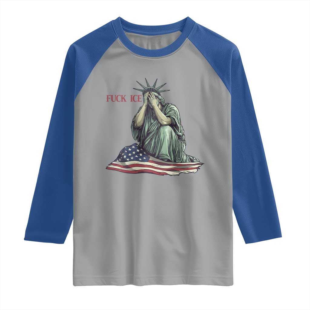 Statue of Liberty Anti ICE Deportation Human Rights Protest Raglan Shirt TS14 Sport Gray Royal Print Your Wear