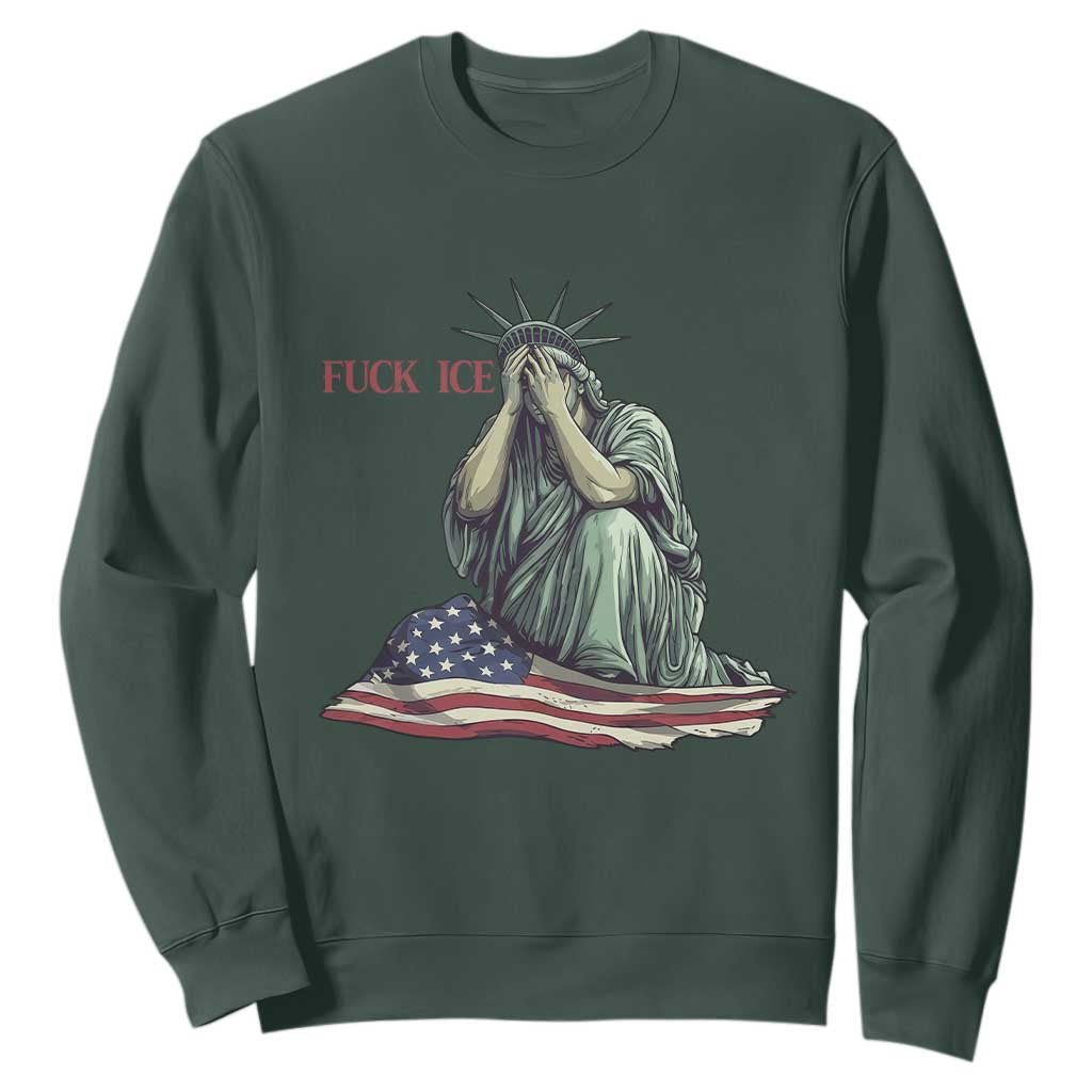 Statue of Liberty Anti ICE Deportation Human Rights Protest Sweatshirt TS14 Dark Forest Green Print Your Wear