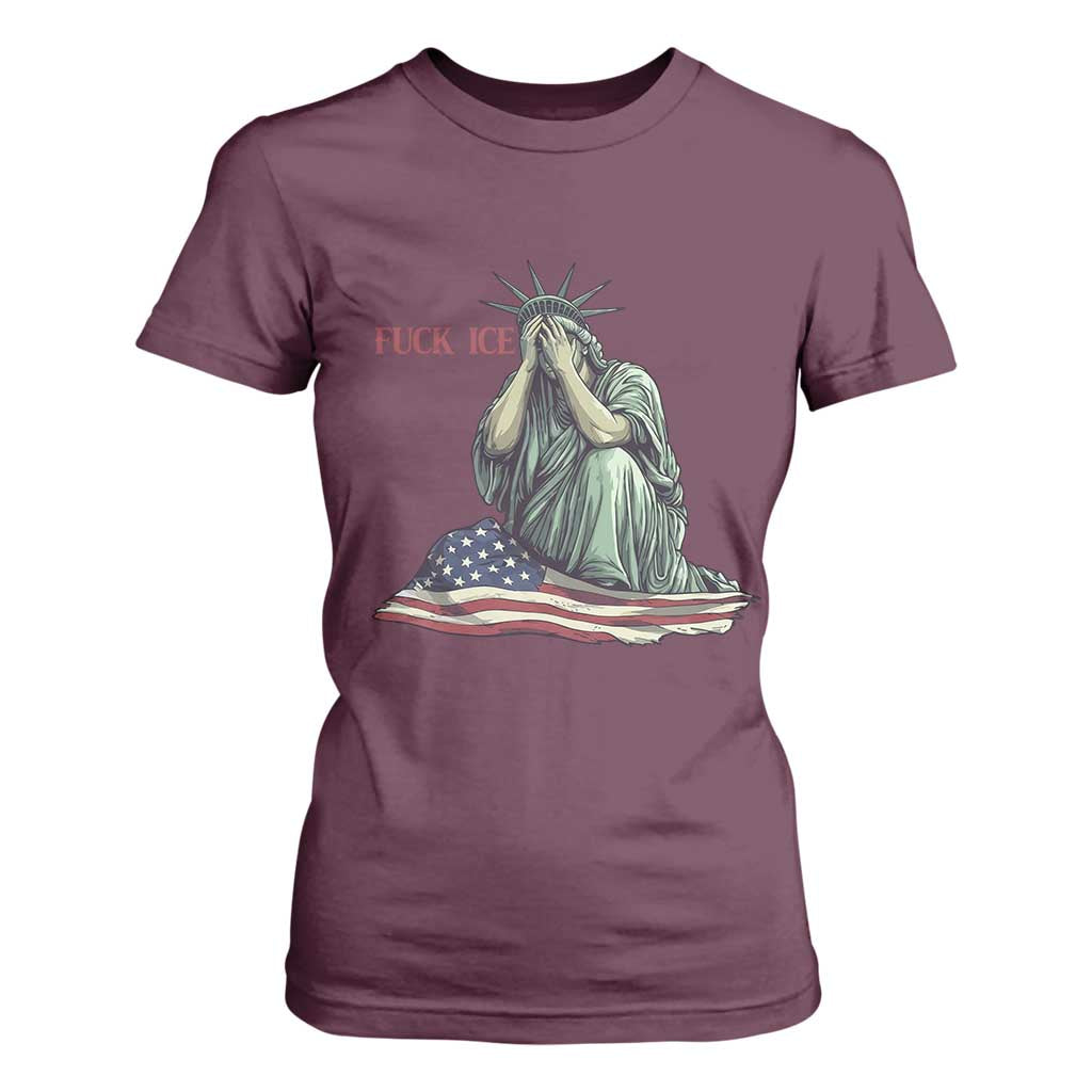 Statue of Liberty Anti ICE Deportation Human Rights Protest T Shirt For Women TS14 Maroon Print Your Wear