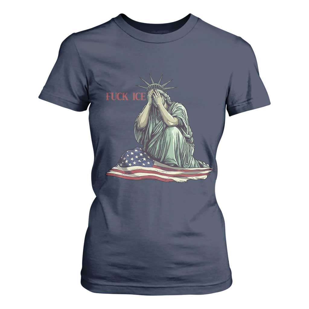 Statue of Liberty Anti ICE Deportation Human Rights Protest T Shirt For Women TS14 Navy Print Your Wear