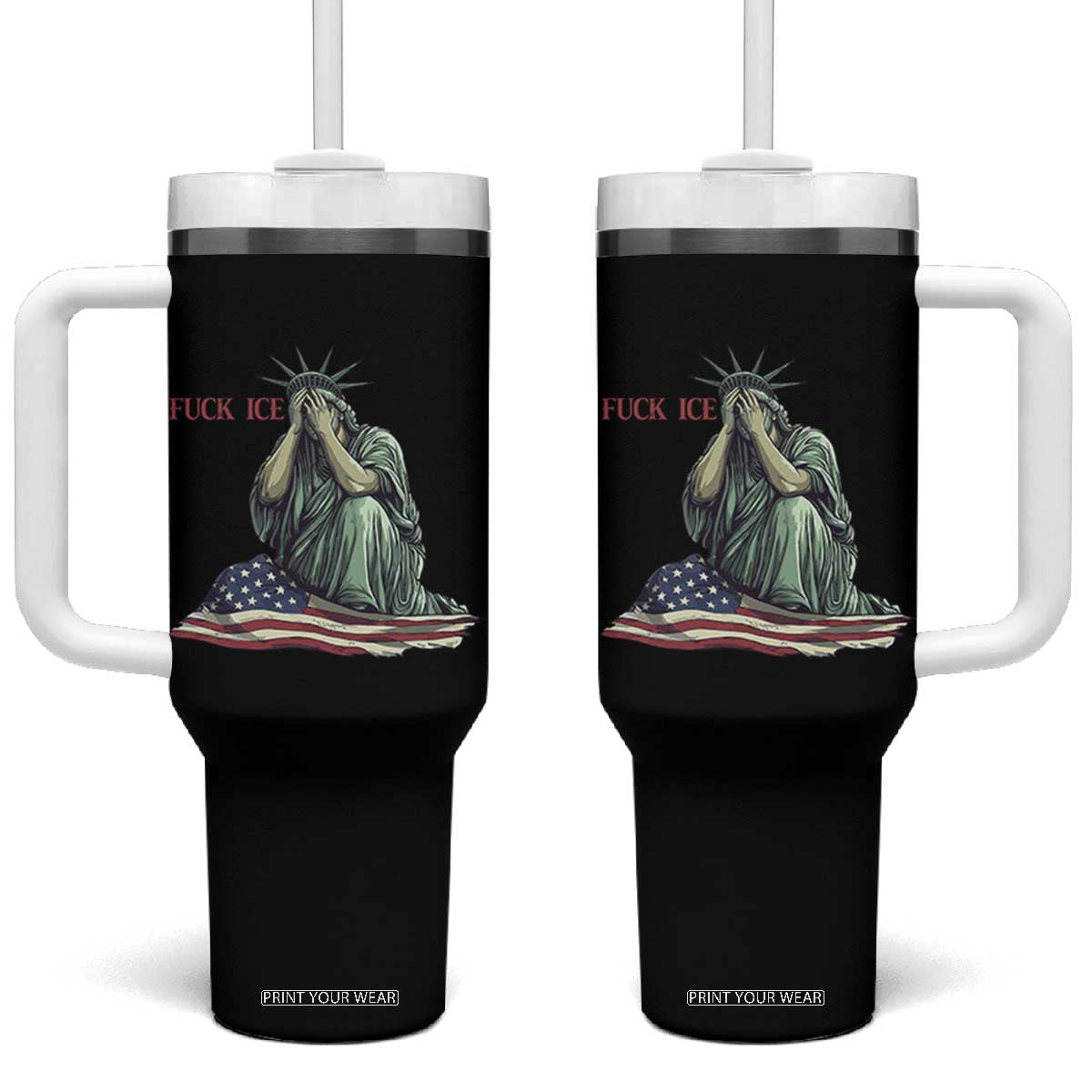 Statue of Liberty Anti ICE Deportation Human Rights Protest Tumbler With Handle TS14 One Size: 40 oz Black Print Your Wear