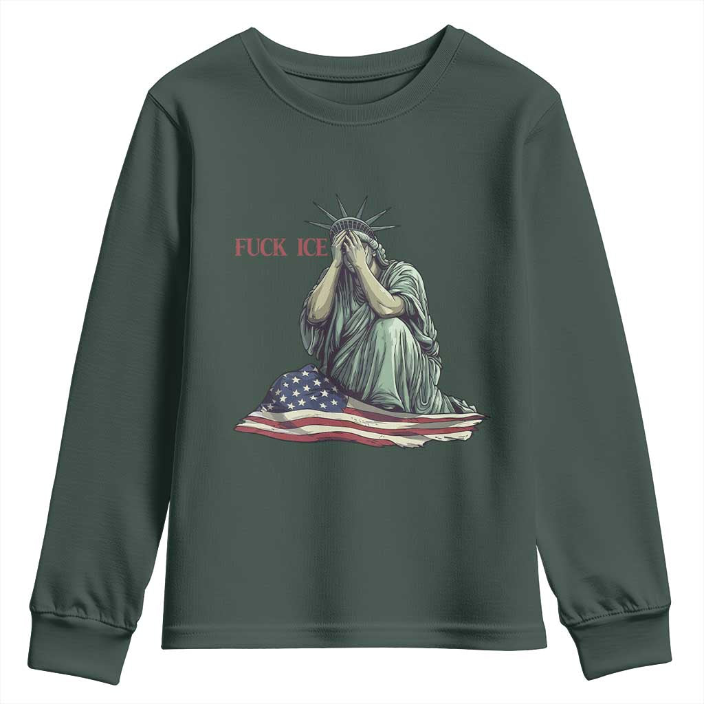 Statue of Liberty Anti ICE Deportation Human Rights Protest Youth Sweatshirt TS14 Dark Forest Green Print Your Wear
